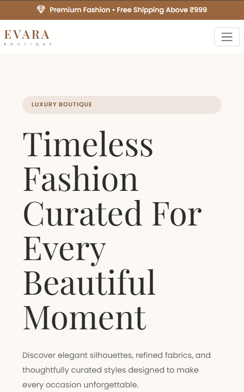 Evara Boutique responsive mobile website design