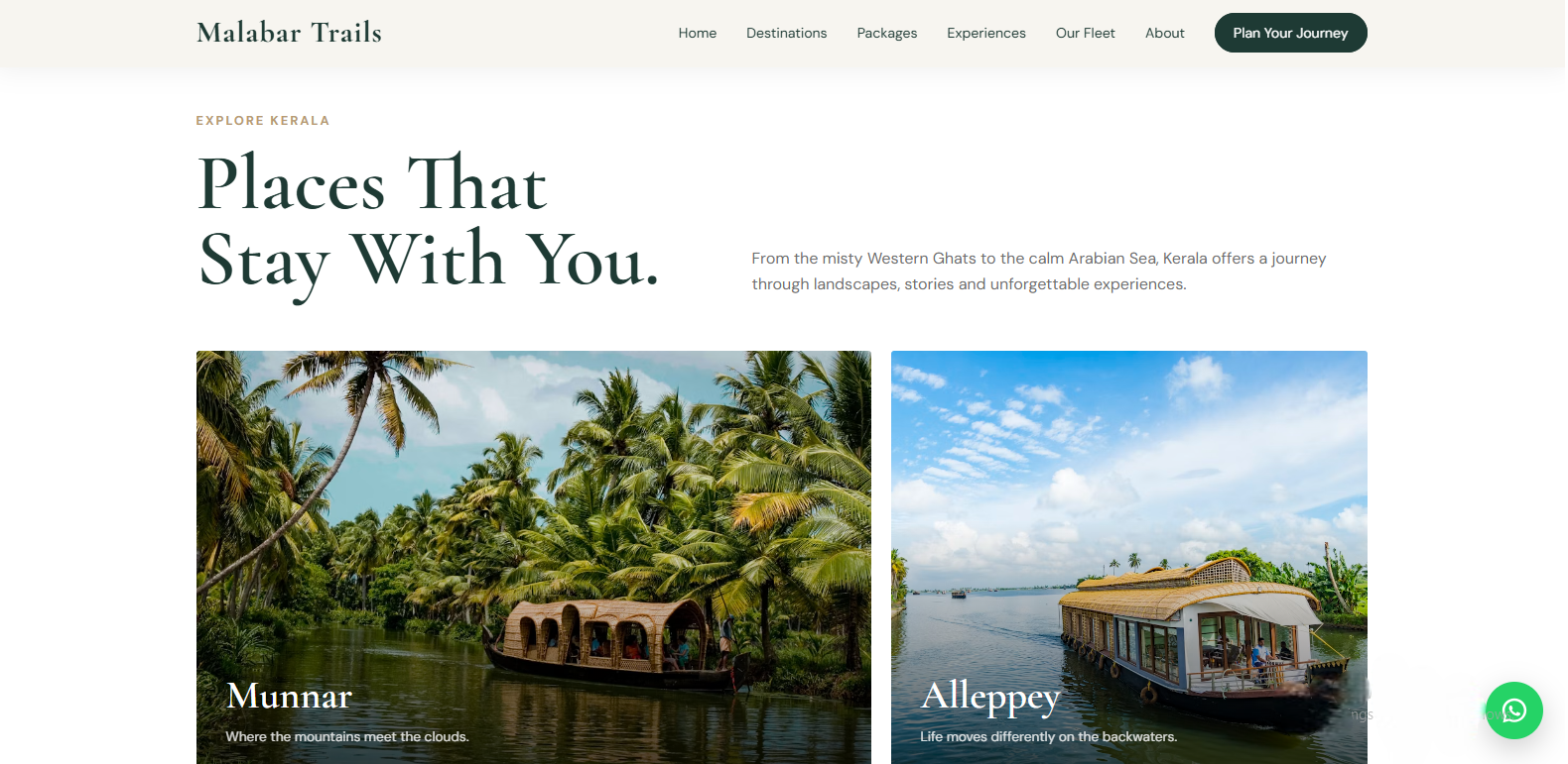Malabar Trails Kerala destinations section