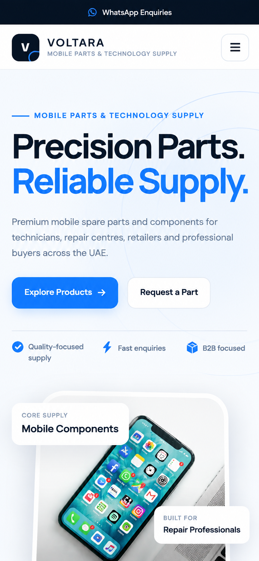 VOLTARA mobile website responsive layout