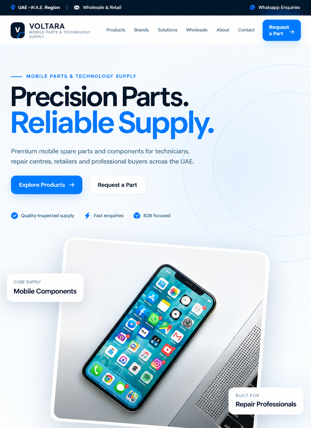VOLTARA tablet website responsive layout